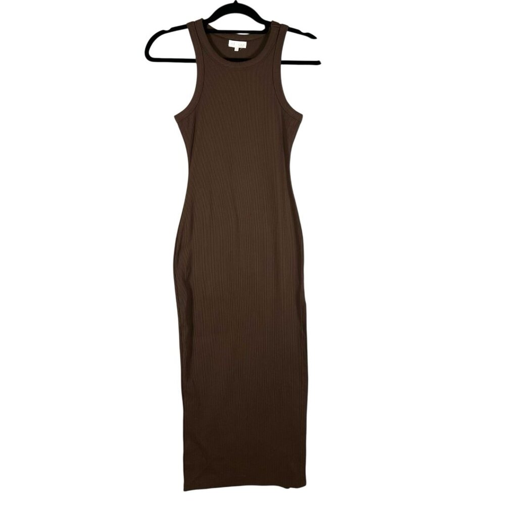 Meshki Dress Women's Small Brown Ribbed Knit Side Slit Bodycon‎ Sleeveless